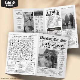 4ページの結婚式 プログラムユニーク結婚新聞 カード