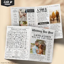 4ページの結婚式 プログラムユニーク結婚新聞 カード