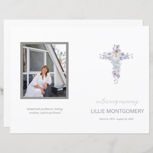 4ページの花の十字葬式プログラム (正面/裏面)