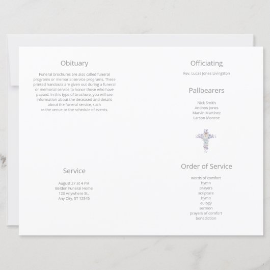 4ページの花の十字葬式プログラム (裏面)