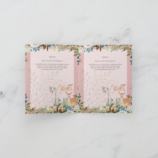 4ページ愛らしい女の子ウッドランドディアベビーシャワー 招待状 (内部)