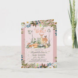 4ページ愛らしい女の子ウッドランドディアベビーシャワー 招待状