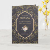 4ページ《キリスト教》洗礼式や命名式招待状及びプログラム金ゴールド 華美 カード (黄色い花)