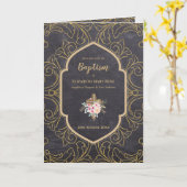 4ページBAPTISM招待状及びプログラム金ゴールド 華美 カード (黄色い花)