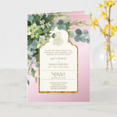 4ページNIKAH WALIMA招待状ピンク緑イスラム カード (黄色い花)