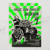 4ホイーラー誕生日招待状/クアッドバイク/グリーン 招待状 (正面/裏面)
