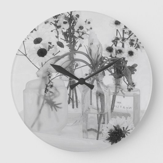 4ボトルと白い花 ラージ壁時計 (正面)