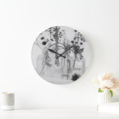 4ボトルと白い花 ラージ壁時計 (ホーム)