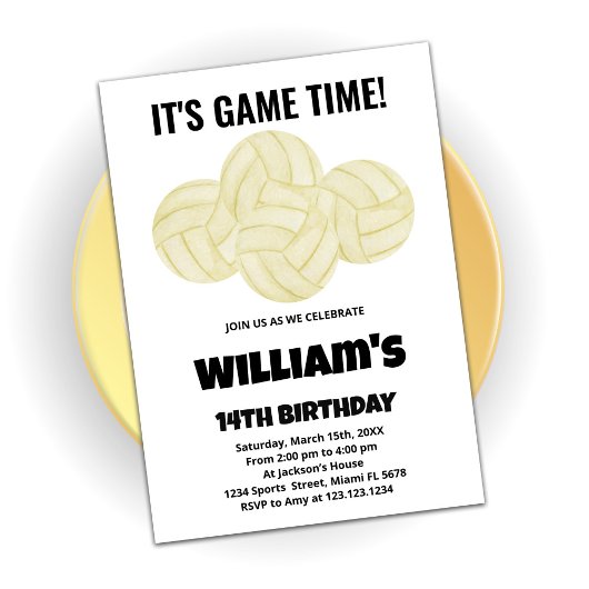 4ボールバレーボール誕生日招待状 招待状