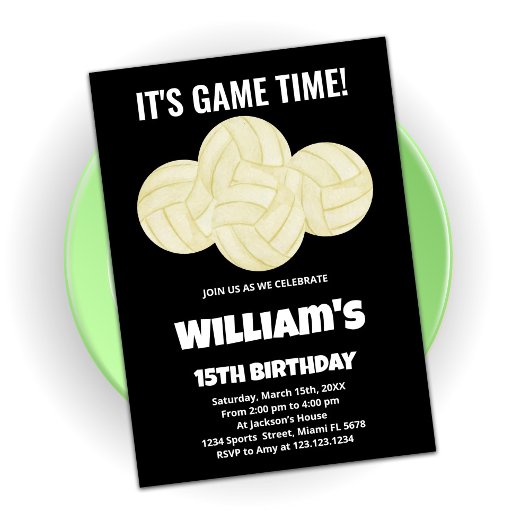 4ボールブラックバレーボール誕生日招待状 招待状