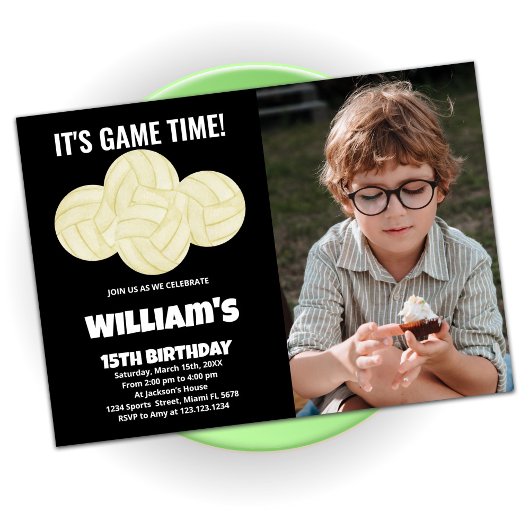 4ボールブラックバレーボール誕生日（写真付） 招待状