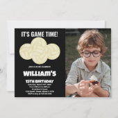 4ボールブラックバレーボール誕生日（写真付） 招待状 (正面)