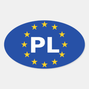 4ポーランド「PL」欧州連合(EU)国旗 楕円形シール