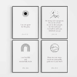 4ミニマルプリントのBoho黒い子供の聖書の詩のセット