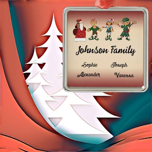 4メンバーの家族クリスマス魔法小妖精や小人サンタ メタルオーナメント