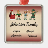 4メンバーの家族クリスマス魔法小妖精や小人サンタ メタルオーナメント (正面)