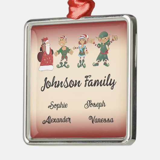 4メンバーの家族クリスマス魔法小妖精や小人サンタ メタルオーナメント (左)