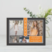 4モダンフォトカレッジのオレンジと黒の卒業 案内状 (スタンド正面)