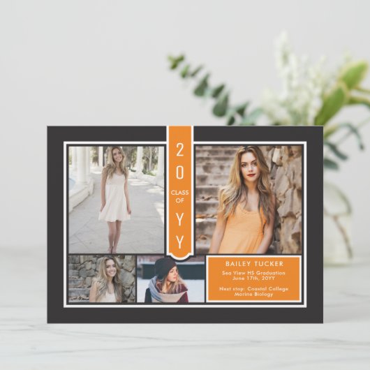 4モダンフォトカレッジのオレンジと黒の卒業 案内状 (スタンド正面)