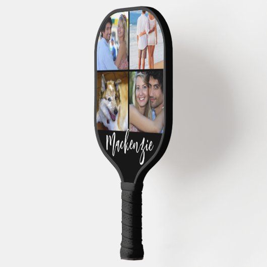 4モダンフォトコラージスクリプト名のカスタム色 ピックルボールラケット (左)
