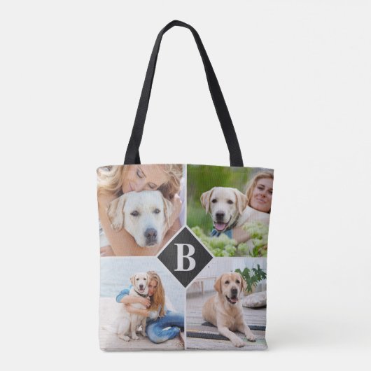 4モダンフォトコラージュモノグラムペット犬好き トートバッグ (裏面)