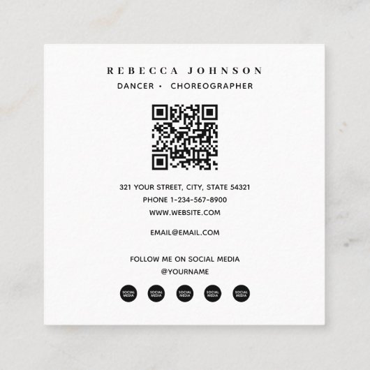 4モダンフォトダンサー振付家QRコード スクエア名刺 (裏面)