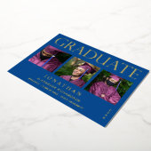 4モダンフォトフォイル卒業アナウンスブルー 箔招待状 (回転した状態)