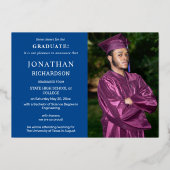 4モダンフォトフォイル卒業アナウンスブルー 箔招待状 (裏面)