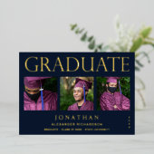 4モダンフォトフォイル卒業発表海軍2 箔招待状 (立ち正面)