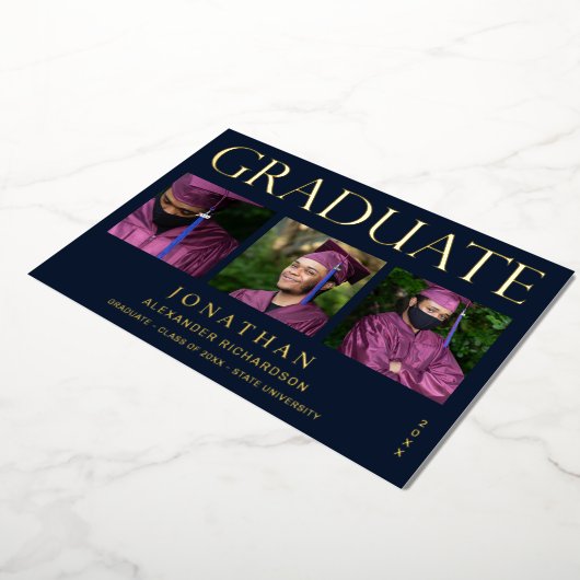 4モダンフォトフォイル卒業発表海軍2 箔招待状 (回転した状態)