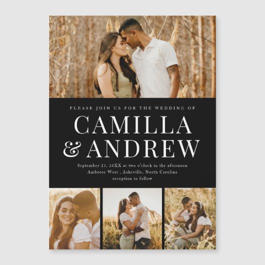 4モダン写真エレガントな結婚式 マグネット招待状 (正面)