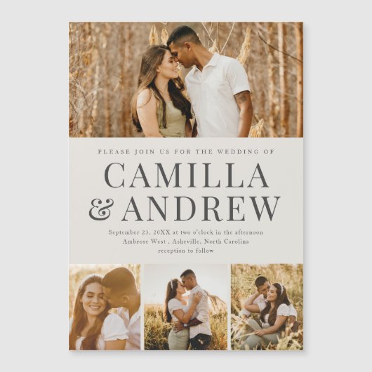 4モダン写真エレガントな結婚式 マグネット招待状 (正面)