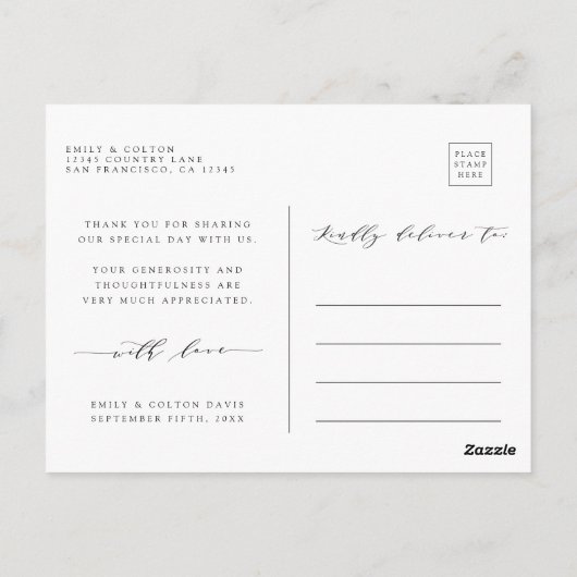 4モダン写真コラージュ結婚の感謝 ポストカード (裏面)