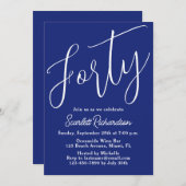 4モダン台本ネイビーブルー40歳の誕生日パーティー 招待状 (正面/裏面)