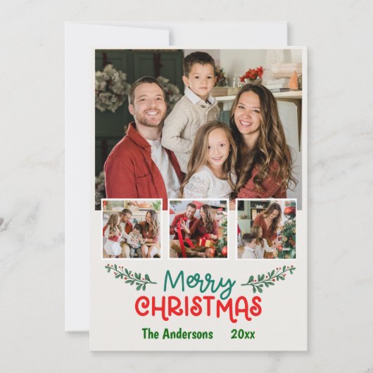 4モダン枚の写真コラージュ可愛いシンプルクリスマス シーズンカード (正面)