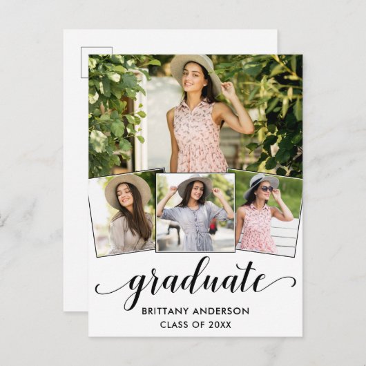 4モダン枚の写真卒業書道発表 インビテーションポストカード (正面/裏面)