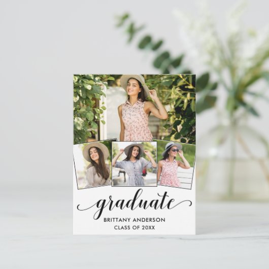 4モダン枚の写真卒業書道発表 インビテーションポストカード (スタンド正面)