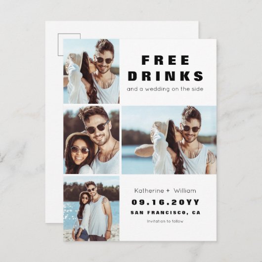 4モダン枚の写真結婚救のデート 案内ポストカード (正面/裏面)