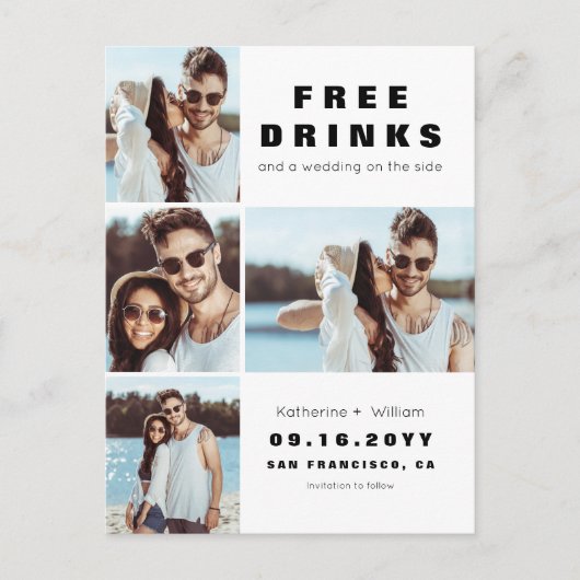 4モダン枚の写真結婚救のデート 案内ポストカード (正面)