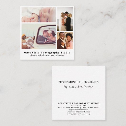 4モダン – 写真コラージュ |写真家プロフェッショナル スクエア名刺 (正面/裏面)