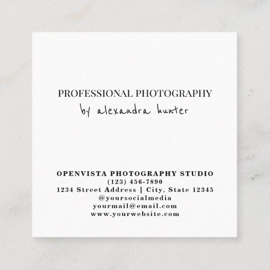 4モダン – 写真コラージュ |写真家プロフェッショナル スクエア名刺 (裏面)