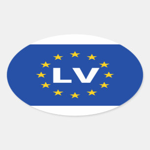 4ラトビア"LV"の欧州連合の旗 楕円形シール