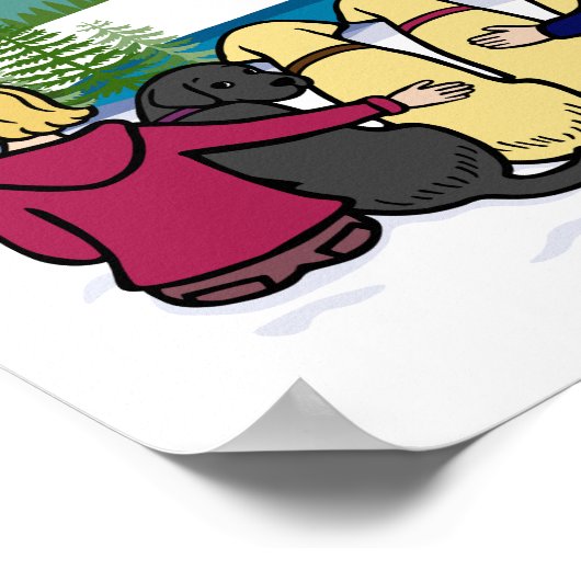 4ラブラドールと保護者の冬の景色 ポスター (角)