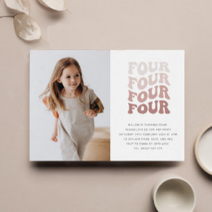 4レトロ赤面横向きフォト招待状 招待状