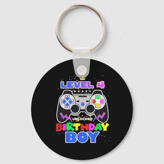 4レベル突破!4歳の誕生日おめでとうゲーマー坊や キーホルダー (正面)