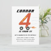 4レースカー4歳の誕生日パーティーへの招待 招待状 (スタンド正面)