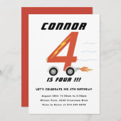4レースカー4歳の誕生日パーティーへの招待 招待状 (正面/裏面)