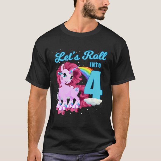 4ローラ転がースケートで滑るローラーガールへ Tシャツ (正面)