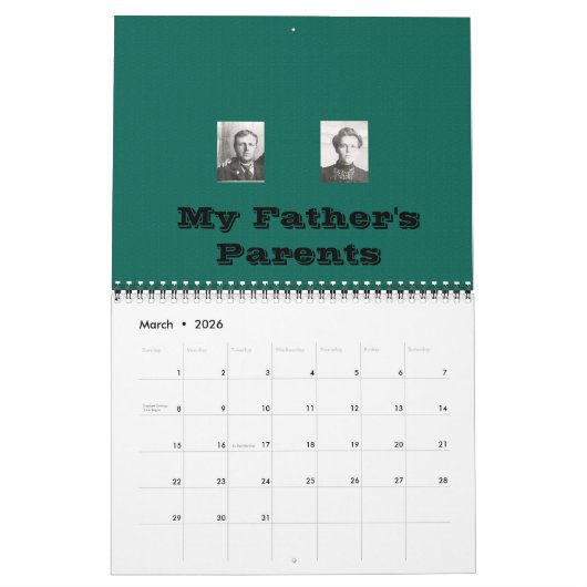 4世代フォトファミリーツリーカレンダー カレンダー (3月 2026)