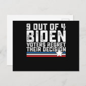 4人のうち9人のバイデン氏有権者が自分の決定を後悔している ポストカード (正面/裏面)